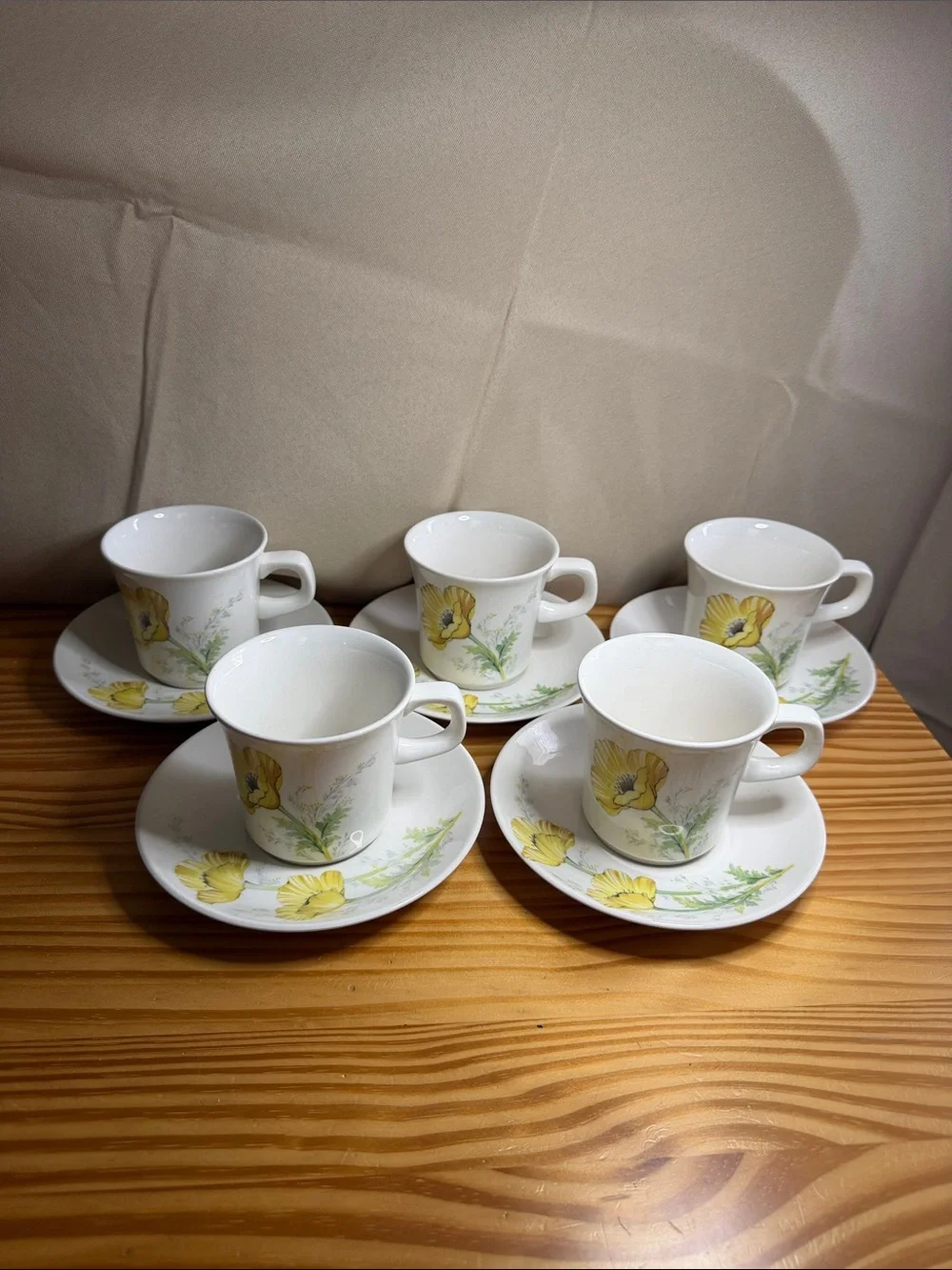 Vintage Noritake Craftone Buttercup 8769 Cups and Saucers Set of 5 Pairs